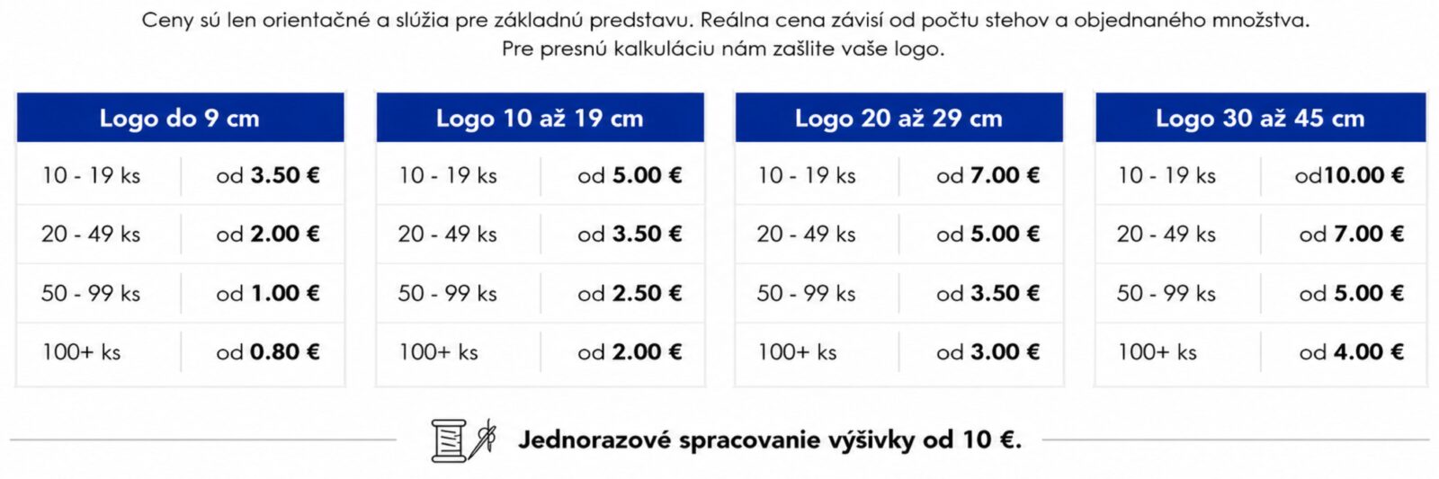 Cenník - Strojové vyšívanie